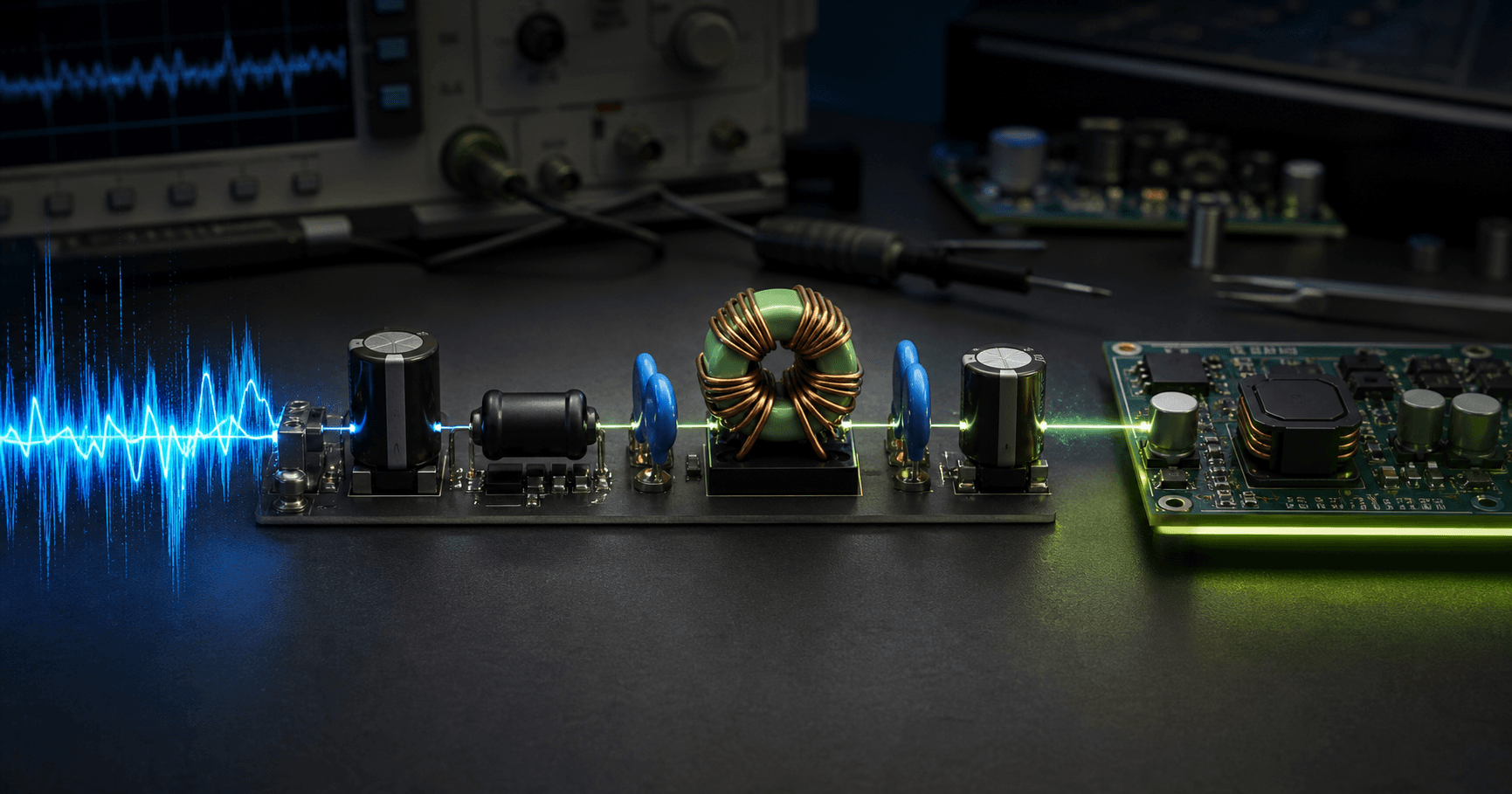 How EMI Filters Work annotated technical diagram