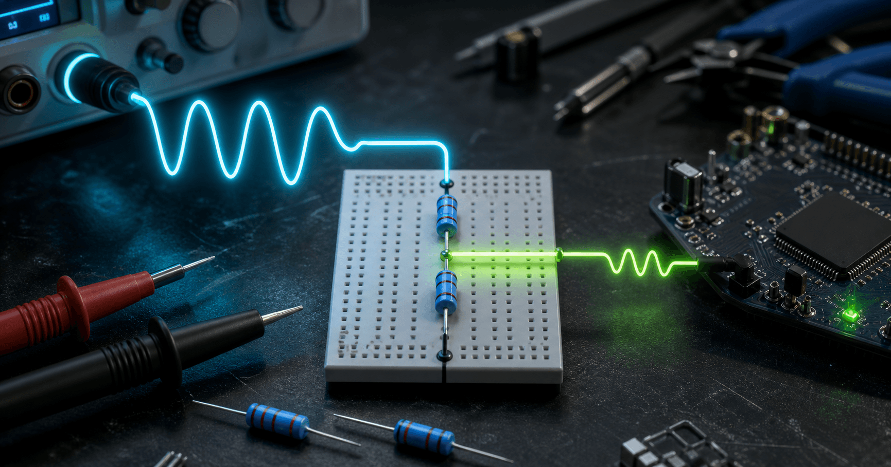 How Voltage Dividers Work annotated technical diagram